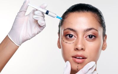 Photo of a young woman with face marked as if for cosmetic surgery, to illustrate the article 